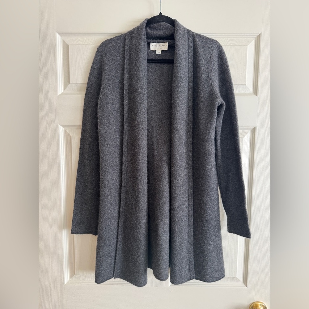 White + Warren Essentials 100% Cashmere Gray Open Cardigan Sweater Size L
